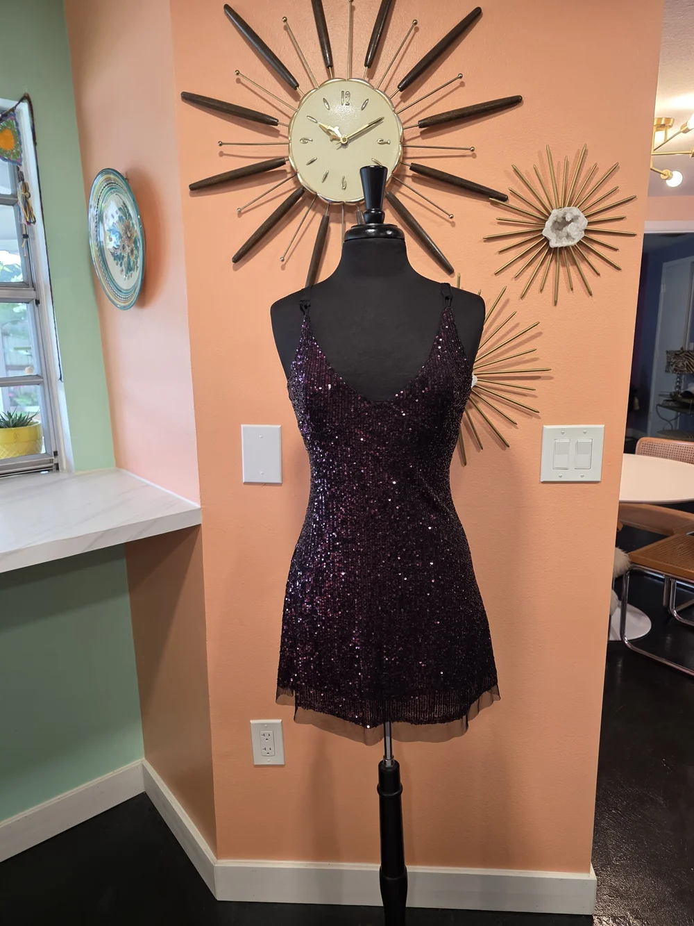 Free People Gold Rush S Plum Sequin Mini Dress Festival Y2K Fairycore Sparkle